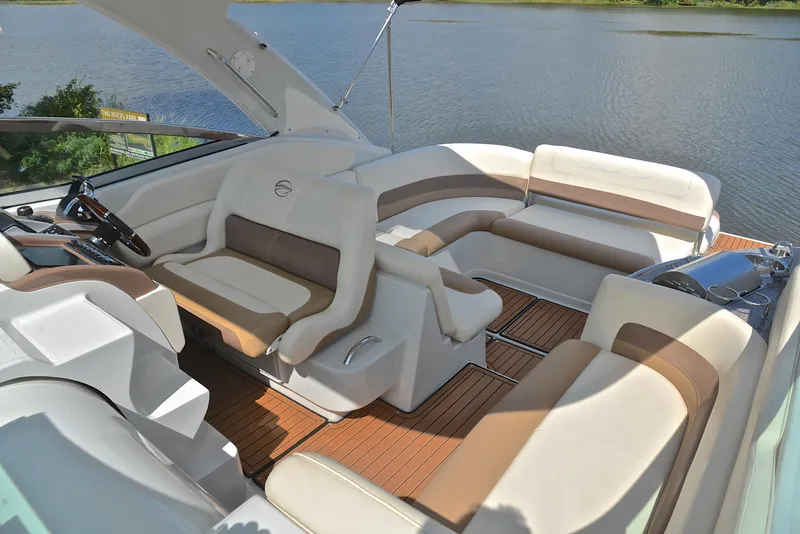 Slide: The Image of Luxury interior of 2020 Crownline 350 SY yacht with spacious seating and elegant design. - 28