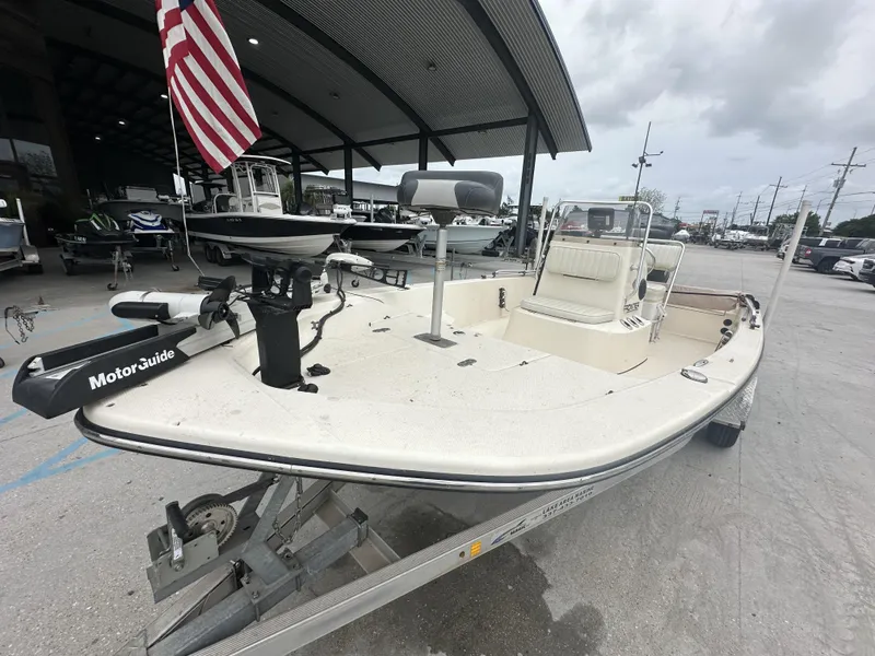 Slide: The Image of 2016 Frontier 180 CC boat with MotorGuide trolling motor on trailer. - 7