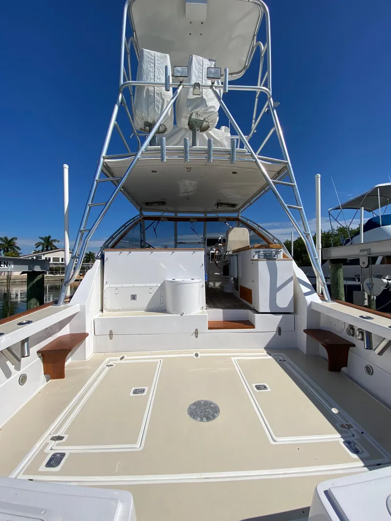 Slide: The Image of 2000 Little Harbor 42 Whisper Jet boat with spacious deck and flybridge. - 13