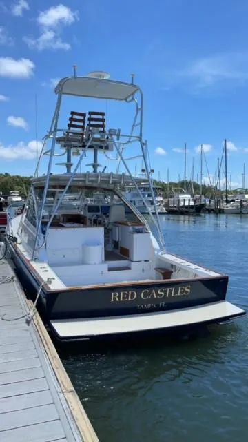 Slide: The Image of Little Harbor 42 Whisper Jet 2000 docked at marina, named Red Castles. - 4