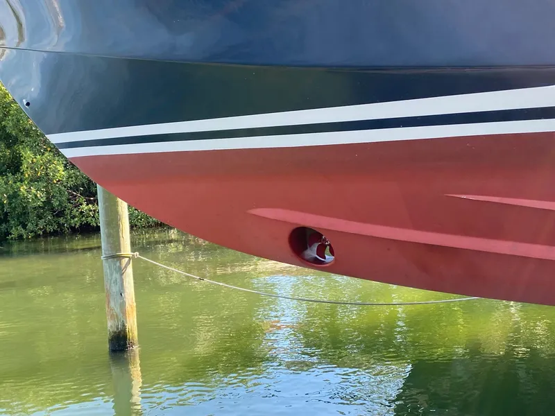 Slide: The Image of Close-up of 2000 Little Harbor 42 Whisper Jet hull in water. - 8