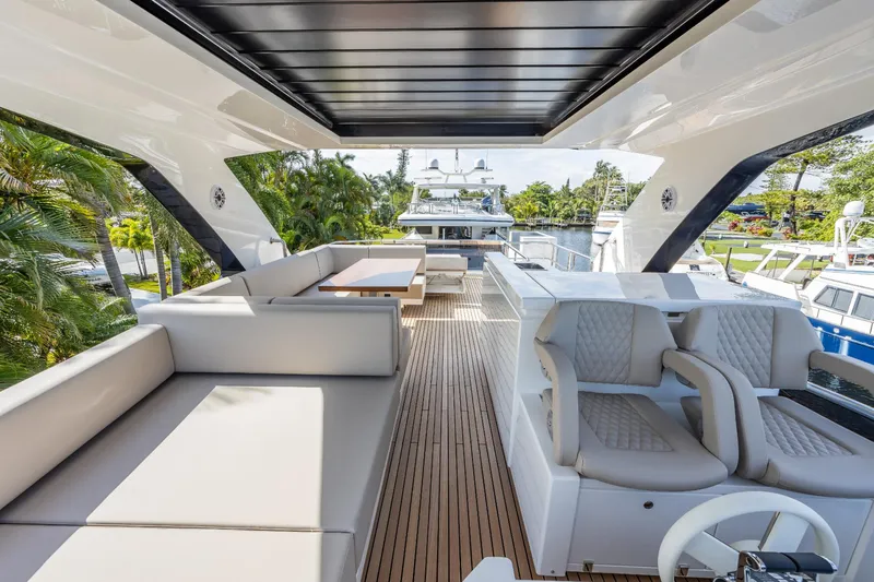 Slide: The Image of 2024 Astondoa Flybridge yacht with luxurious seating and modern design. - 19