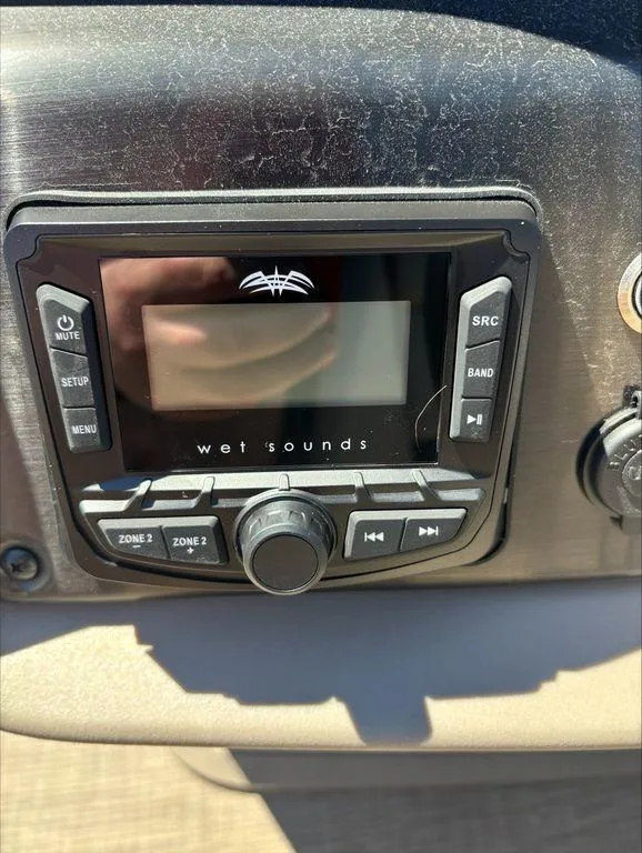 Slide: The Image of Wet Sounds audio system on 2022 Sun Tracker PB 24 DLX boat. - 10