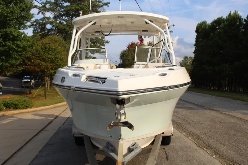 Slide: The Image of 2018 Century 24 Resorter boat on a trailer, front view. - 3