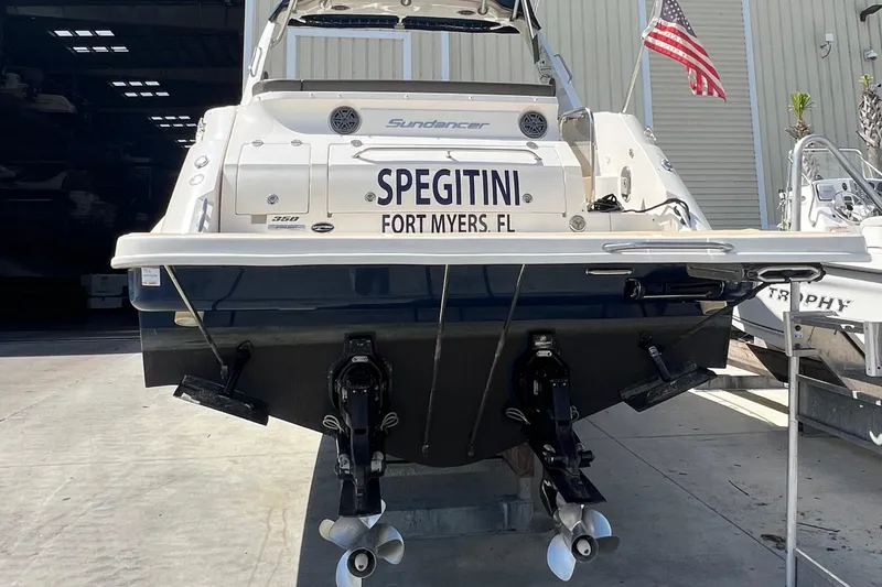 Slide: The Image of 2014 Sea Ray 350 Sundancer boat docked, named Spegitini, Fort Myers, FL. - 4