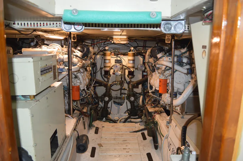 Slide: The Image of Engine room of a 1986 Gulfstar 49 Motor Yacht with twin engines. - 28