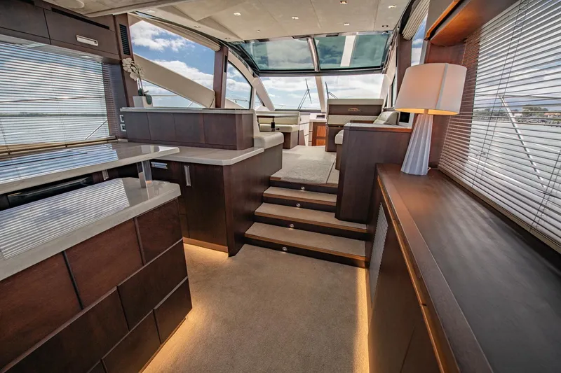 Slide: The Image of Interior of 2020 Galeon 560 Sky yacht with modern design and panoramic windows. - 48