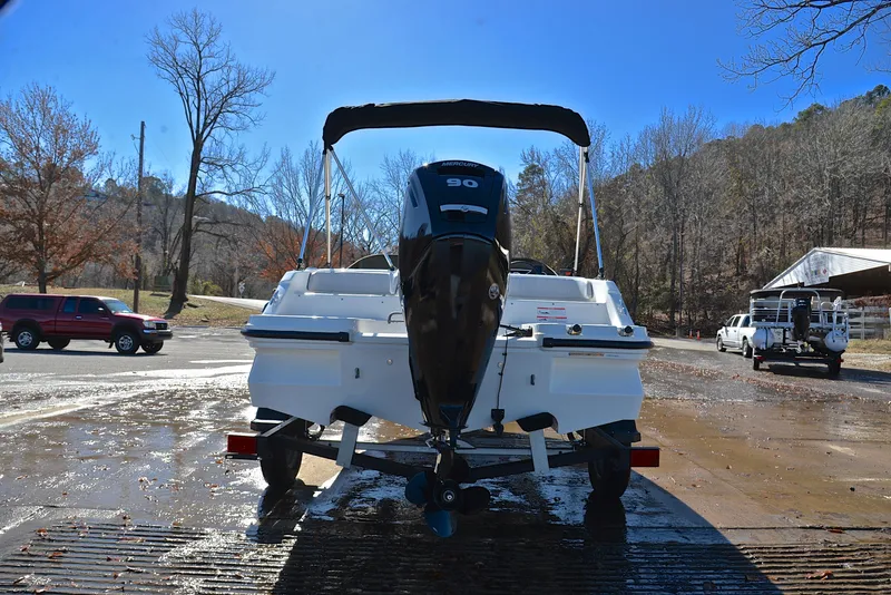 Slide: The Image of 2023 Bayliner Element M17 boat on trailer, rear view. - 13