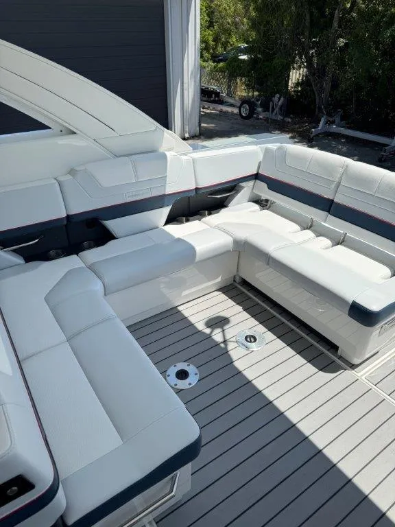 Slide: The Image of 2021 Formula 380 Super Sport Crossover OB with spacious white leather seating. - 31