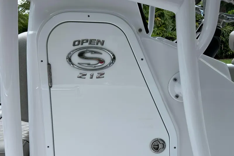 Slide: The Image of 2023 Sportsman Open 212 Platinum boat side panel with logo. - 18