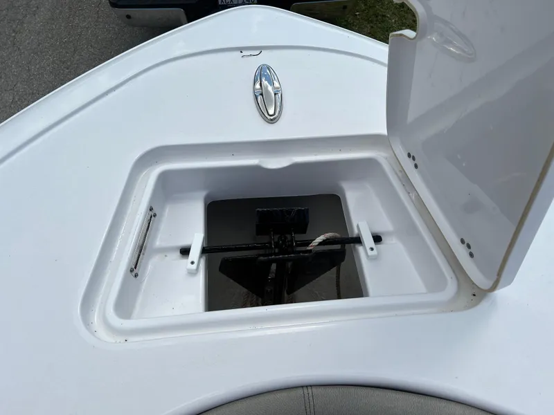 Slide: The Image of 2023 Sportsman Open 212 Platinum anchor storage compartment. - 23