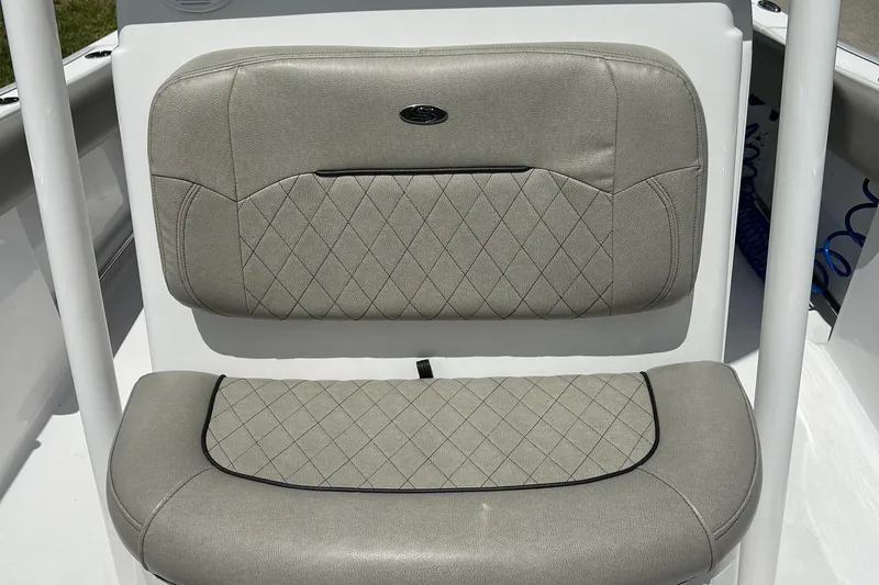 Slide: The Image of 2023 Sportsman Open 212 Platinum boat seat with diamond-stitched upholstery. - 29