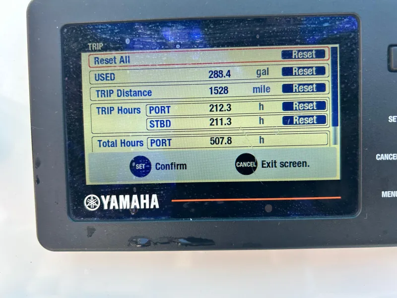 Slide: The Image of Yamaha display showing trip data for 2016 Tidewater 252 CC Adventure boat. - 19