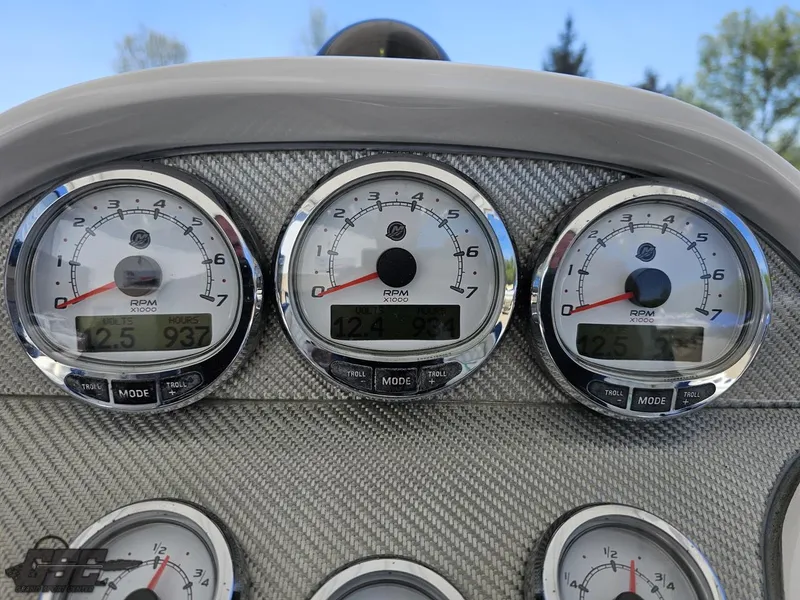 Slide: The Image of Close-up of 2014 Deep Impact 36 Open boat dashboard gauges. - 41