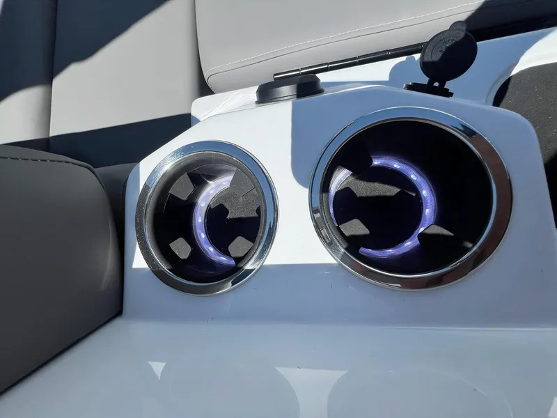 Slide: The Image of Illuminated cup holders in the 2024 Sylvan S3 CLZ DH Tritoon boat. - 20