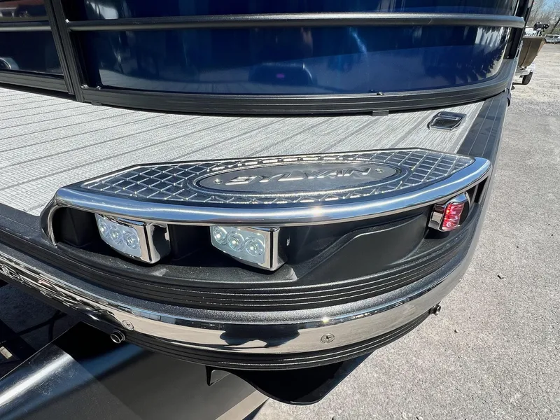 Slide: The Image of 2024 Sylvan S3 CLZ DH Tritoon boat front deck with LED lights. - 8