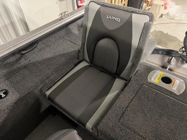 Slide: The Image of 2024 Lund 1775 Impact XS Sport boat seat in gray and black. - 11