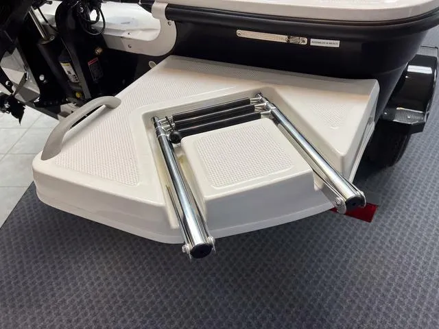 Slide: The Image of 2024 Bayliner E16 LTD boat with foldable swim ladder on deck. - 6