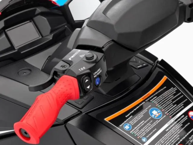 Slide: The Image of 2024 Yamaha Waverunners VX® Deluxe With Audio handlebar controls and red grip. - 3