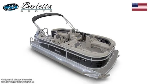 Slide: The Image of 2024 Barletta Boats Aria 20QC pontoon boat with luxurious seating and sleek design. - 5
