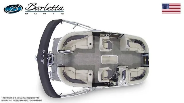 Slide: The Image of Top view of 2024 Barletta Boats Aria 20QC pontoon boat with seating layout. - 7