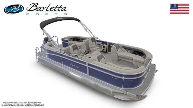 Slide: The Image of 2024 Barletta Boats Aria 22QC pontoon boat with spacious seating and modern design. - 5
