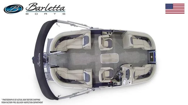 Slide: The Image of Top view of 2024 Barletta Boats Aria 22QC pontoon boat with seating layout. - 7