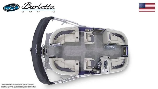 Slide: The Image of Top view of 2024 Barletta Boats Aria 20QC pontoon boat with seating layout. - 7