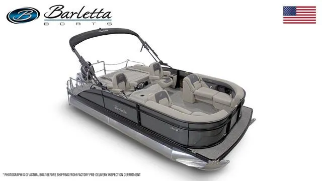Slide: The Image of 2024 Barletta Boats Aria 20UC pontoon boat with luxurious seating and sleek design. - 5