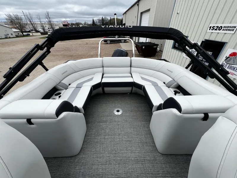 Slide: The Image of 2022 Viaggio 23U Diamante pontoon boat with spacious seating and modern design. - 14