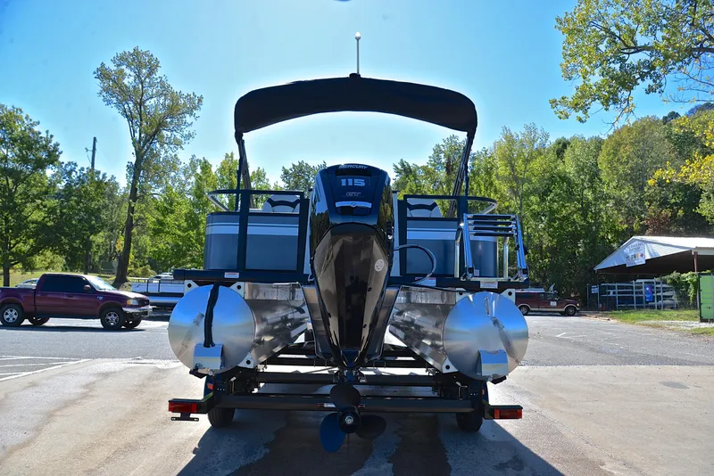 Slide: The Image of 2023 Viaggio DM20F pontoon boat with 115 HP engine, rear view. - 11