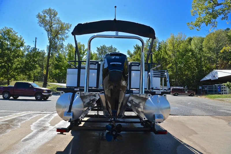 Slide: The Image of 2023 Viaggio DM18F pontoon boat on a trailer, rear view. - 12