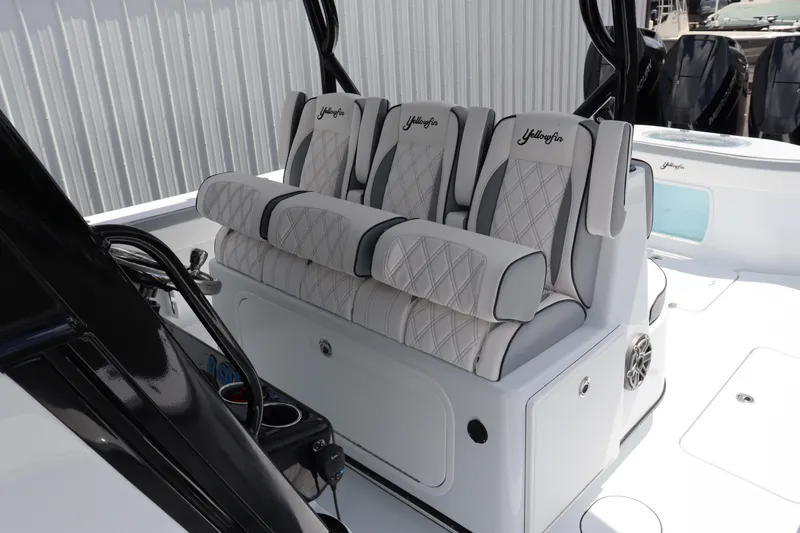 Slide: The Image of 2024 Yellowfin 39 Offshore boat with luxurious seating and modern design. - 11