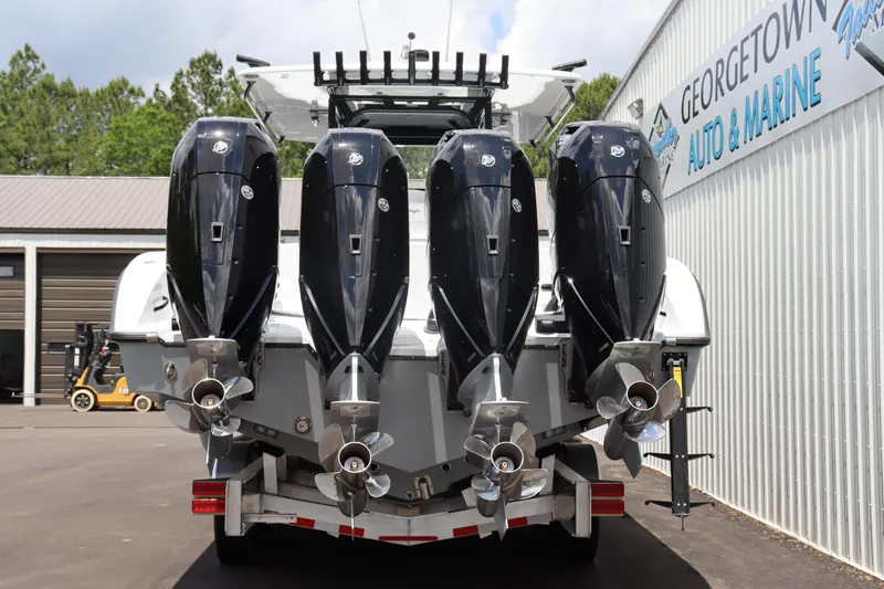 Slide: The Image of 2024 Yellowfin 39 Offshore boat with four outboard engines at Georgetown Auto & Marine. - 4