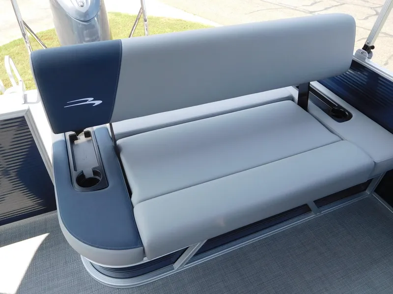 Slide: The Image of 2024 Bennington 22 SSB boat seating with cup holders and sleek design. - 9