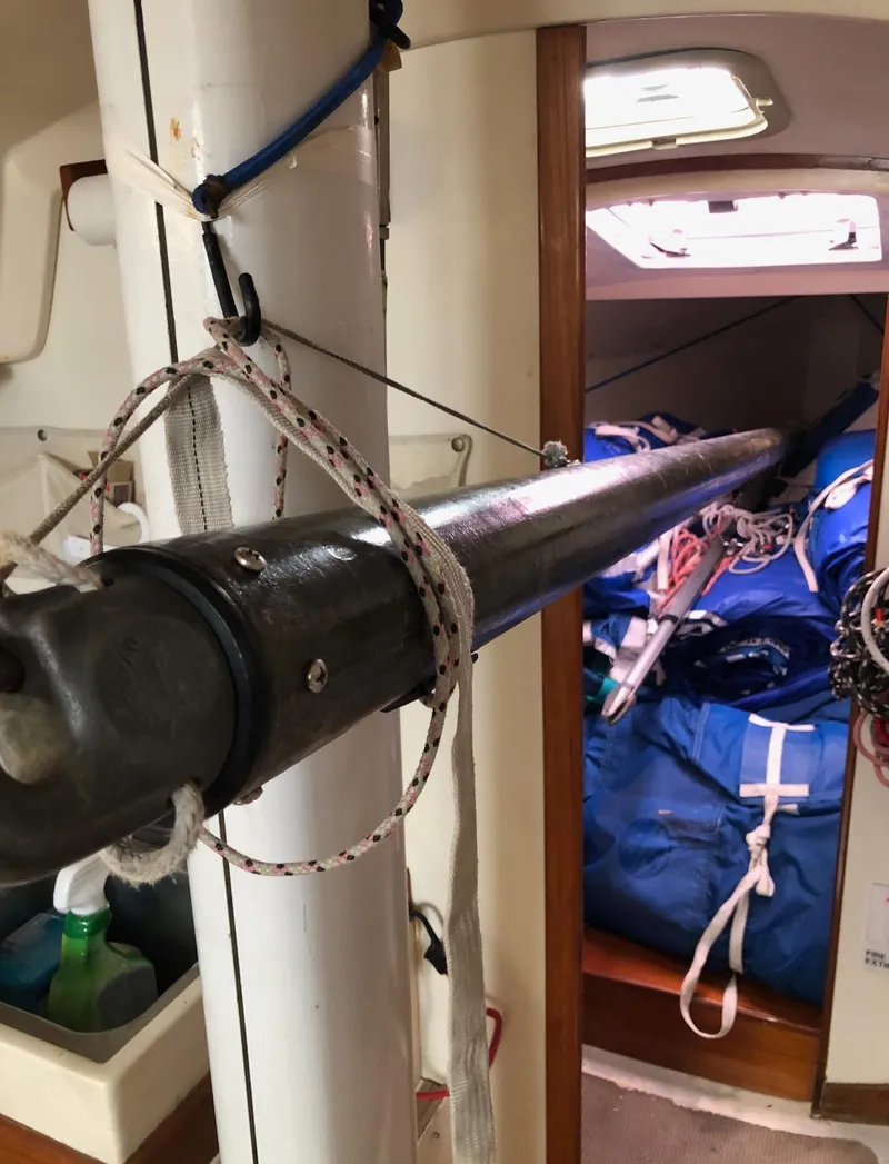 Slide: The Image of Interior of a 1991 Tripp 36 sailboat with rigging and sails. - 19