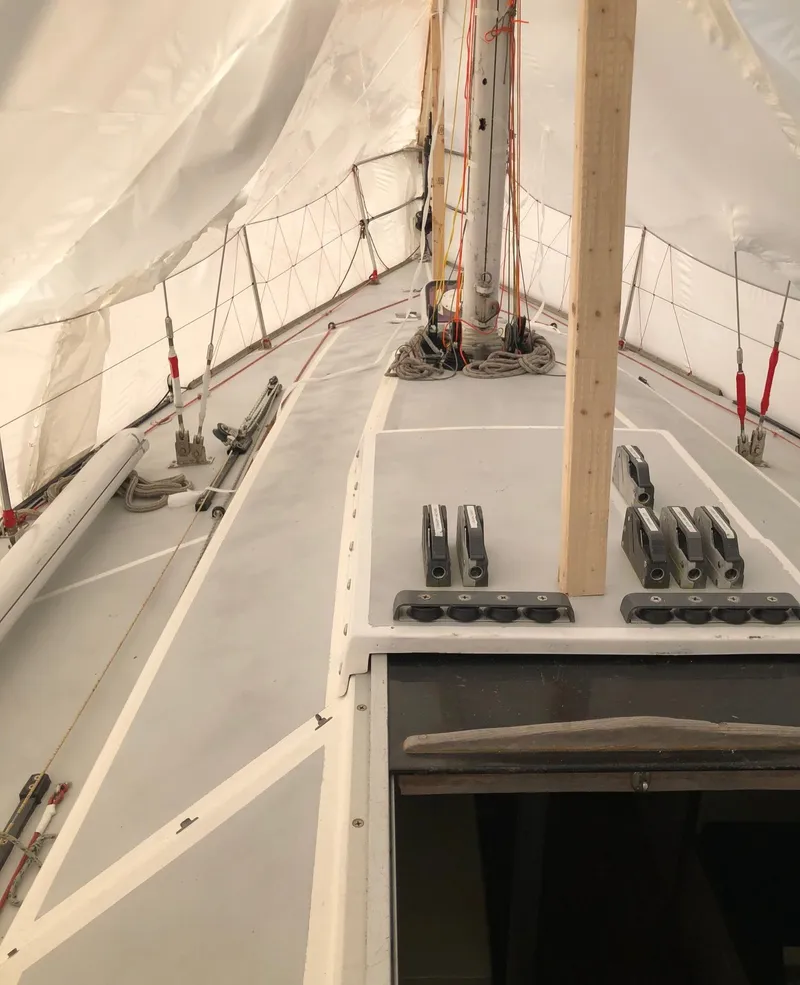 Slide: The Image of Sailboat deck view, Tripp 36 model, 1991, under protective cover. - 31