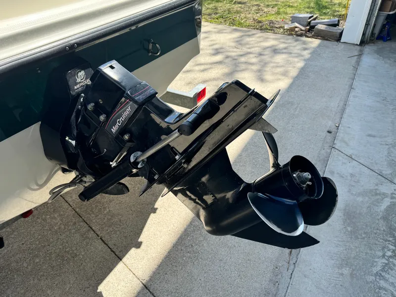 Slide: The Image of Close-up of a 2005 Trophy 1952 Walkaround boat's outboard motor. - 19