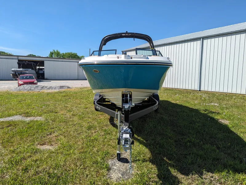 Slide: The Image of 2024 Sea Ray SPX 230 boat on trailer, front view. - 5