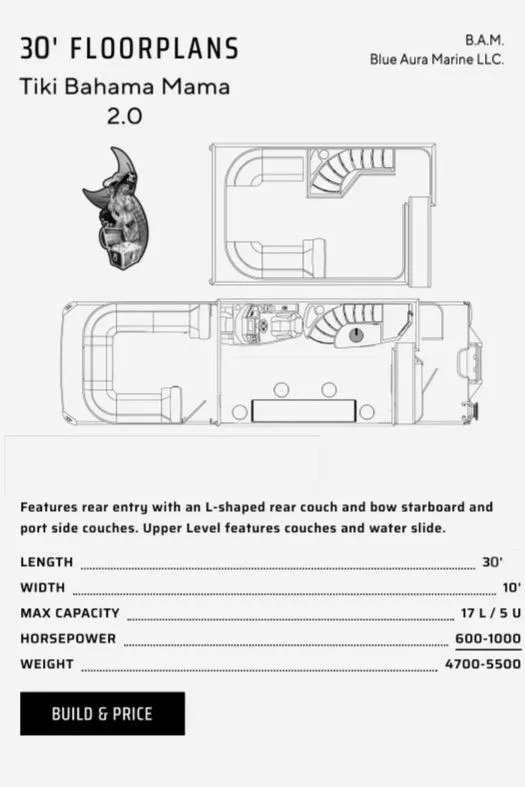 Slide: The Image of 2024 Custom Tiki Bahama Mama 2.0 floorplans, 30' length, 10' width, 17 L/S - 9