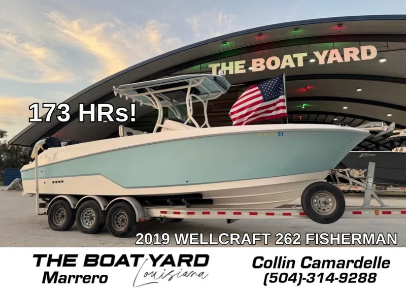 Slide: The Image of 2019 Wellcraft 262 Fisherman boat on trailer at The Boat Yard, Marrero, Louisiana. - 1