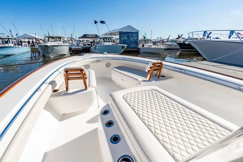 Slide: The Image of 2025 Valhalla Boatworks V-29 luxury boat interior at marina. - 26