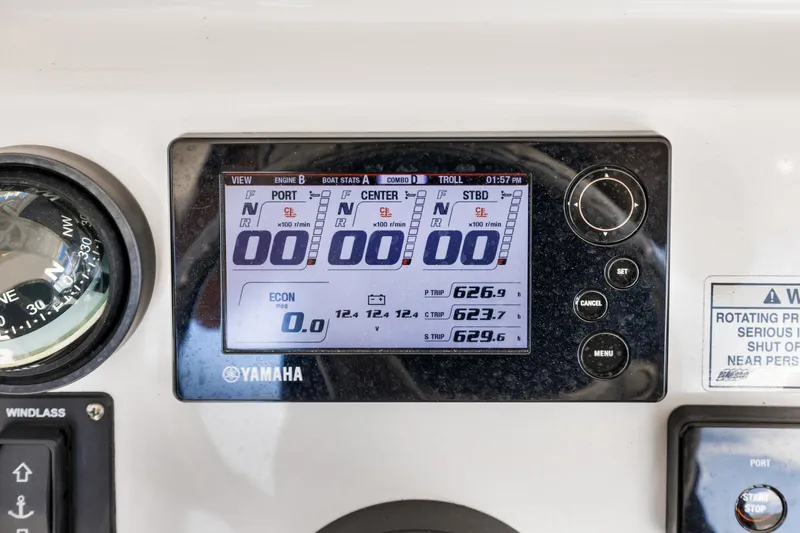Slide: The Image of Yamaha display panel on a 2016 Intrepid 400 Cuddy boat. - 29