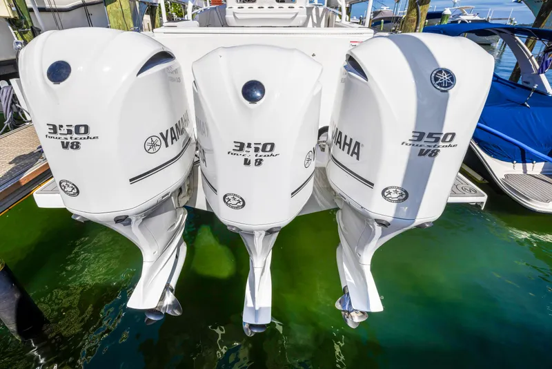 Slide: The Image of 2016 Intrepid 400 Cuddy with triple Yamaha 350 V8 outboard engines. - 9