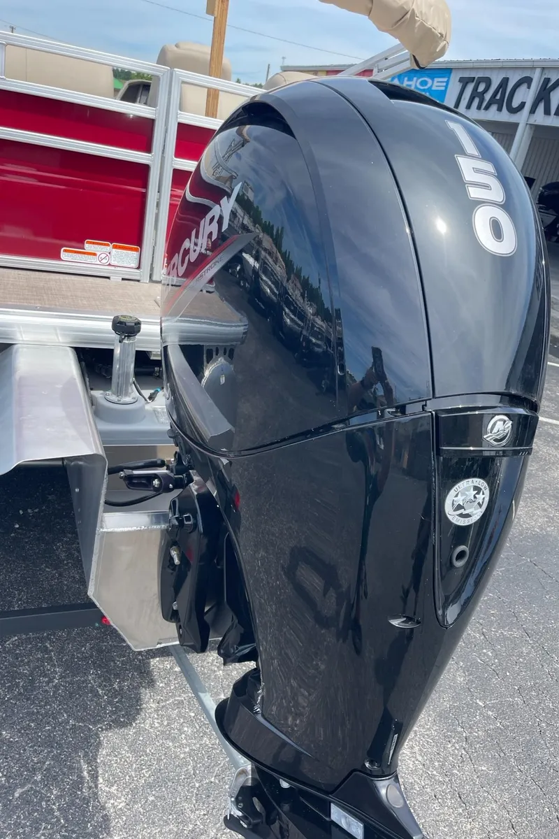 Slide: The Image of 2024 Sun Tracker Party Barge 22 RF XP3 with Mercury 150 outboard motor. - 9