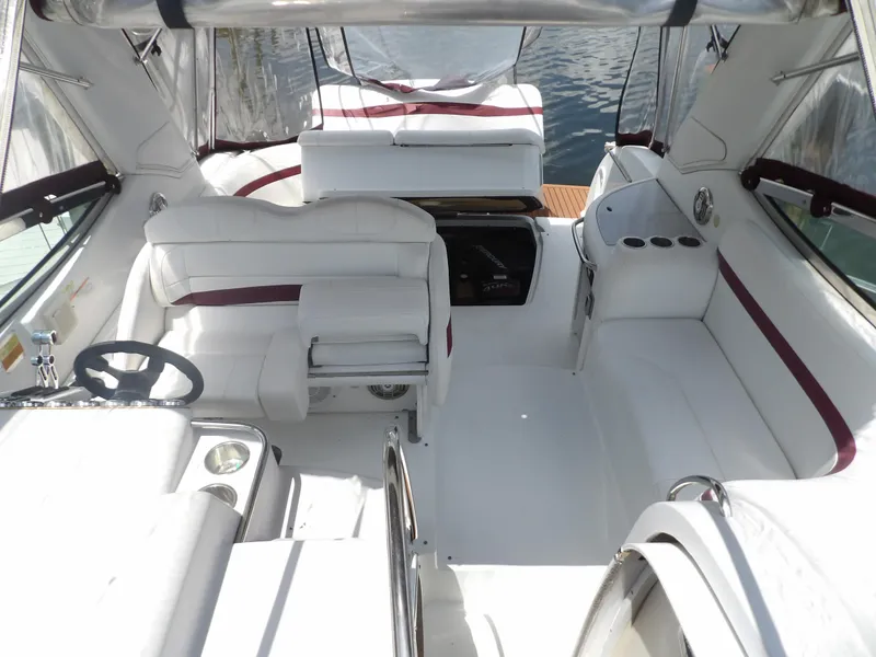 Slide: The Image of 2008 Formula 31 Performance Cruiser interior with white seating and steering wheel. - 17