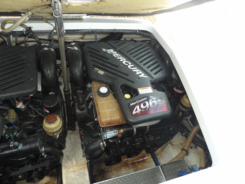 Slide: The Image of 2008 Formula 31 Performance Cruiser engine compartment with twin MerCruiser 496 MAG engines. - 20