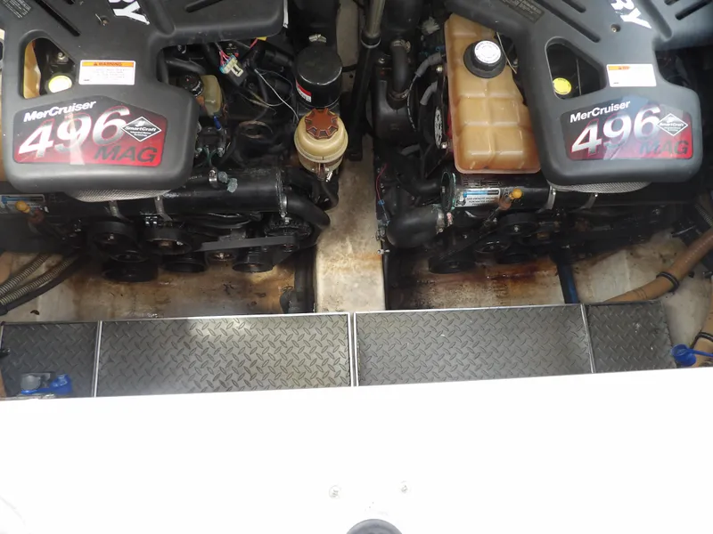 Slide: The Image of 2008 Formula 31 Performance Cruiser engine compartment with twin MerCruiser 496 MAG engines. - 21