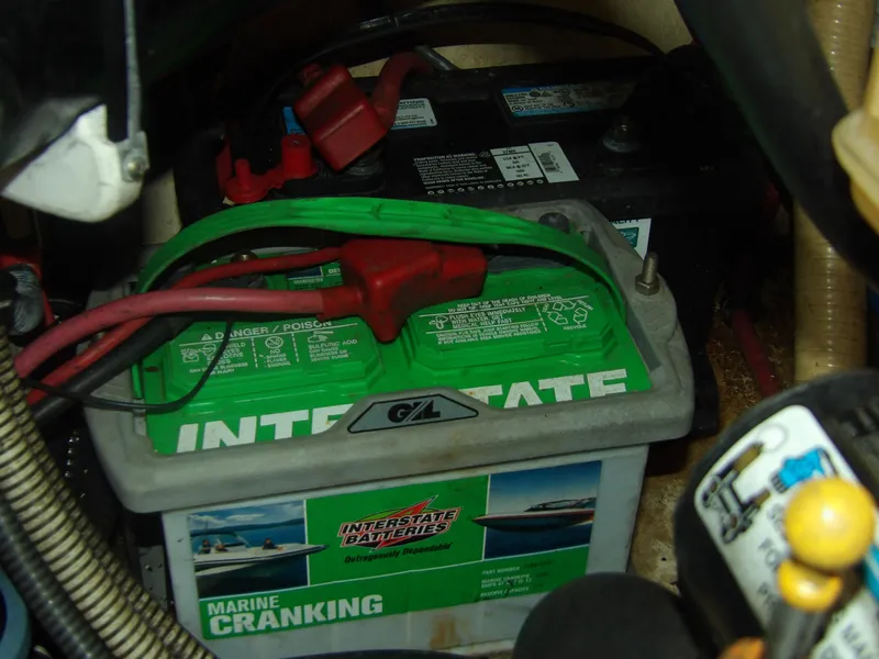 Slide: The Image of 2008 Formula 31 Performance Cruiser marine battery compartment with Interstate batteries. - 24