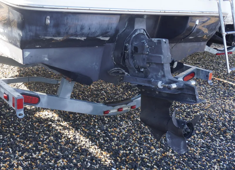 Slide: The Image of Rear view of a 2010 Sea Ray 175 Sport boat on a trailer. - 10